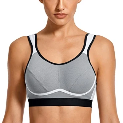 Image of SYROKAN Women&#039;s Comfort Sports Bra High Impact for Large Breasts Wireless Stretch Support Bounce Control Dark Grey 36C