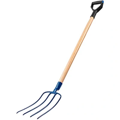Image of KADAX Steel hay fork, long handle wooden garden spade digging wire manure fork (4 prongs)