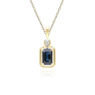 Image of Classic Sapphire Baguette &amp; Diamond Pendant Necklace In 9ct Yellow Gold