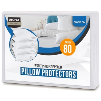 Image of Utopia Bedding Waterproof Zippered Pillow Protectors (Size 50 x 70 cm) Pack of 80 Anti Bed Bug and Dust Mite Proof Encasement