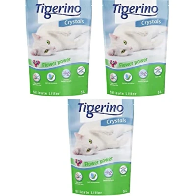 Image of Tigerino Crystals Flower Power Silicate Cat Litter 30L Scented Antibacterial Disposable and Hypoallergenic Hygiene with Smell Control Formula