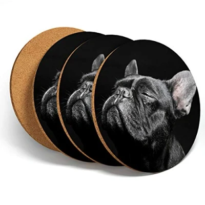Image of Destination Vinyl 4 Set Black French Bulldog Dog Coasters Kitchen Drinks Coaster #3885