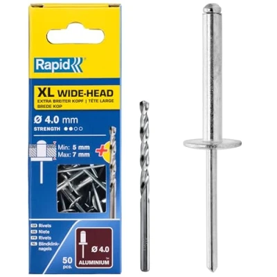 Image of Rapid XL Rivets Including Drill Bit, Ø4 x 10 mm, Pack of 50, 5000660