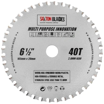 Image of TCT16540TMPT Saxton TCT Multi Purpose Innovation Circular Saw Blade 165mm x 40T 20mm Bore (16mm ring) Wood and Metal fits Bosch Dewalt Ryobi Makita etc