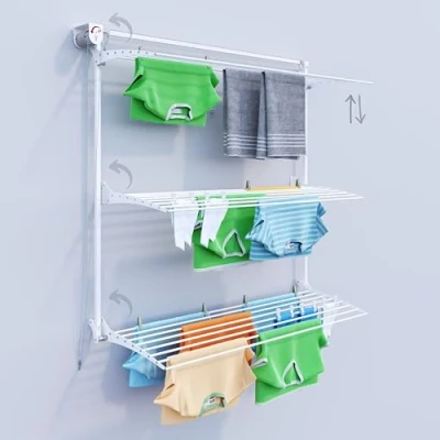 Image of foxydry Tower Vertical Retractable Clothes Airer for Indoor and Outdoor Use (150, White)