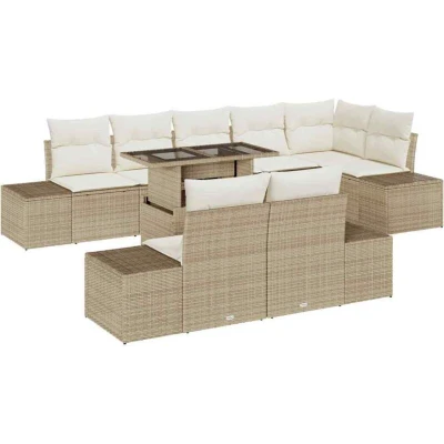 Image of vidaXL 9 Piece Garden Sofa Set with Cushions Beige Poly Rattan
