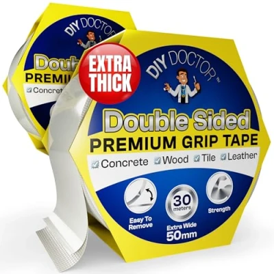 Image of DIY Doctor Extra Strong Double Sided Carpet Tape 2 Pack Heavy Duty Bonds to Almost Anything for Home and Professional Use 50mm x 30m