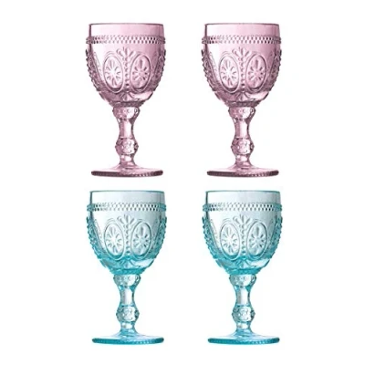 Image of Premier Housewares Fleur Wine Glasses, Pink/Blue, 8 Count (Pack of 1)