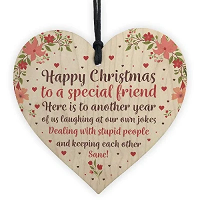 Image of RED OCEAN Christmas Wooden Heart Plaque Sign Novelty Friendship For Best Friend Keepsake