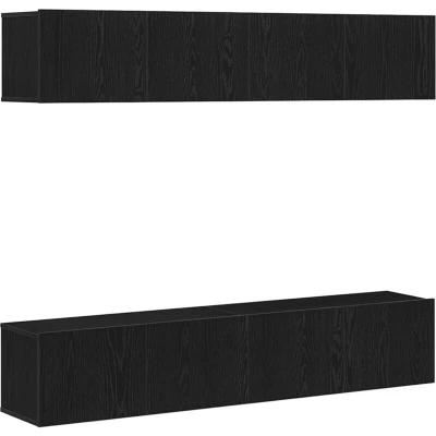 Image of vidaXL black oak engineered wood tv cabinet set of 4 wall mounted design, sturdy construction, living room media gear organizer