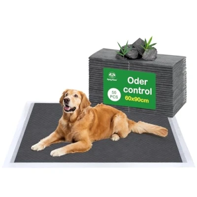 Image of Flying Paws Dog and Puppy Pee Pads Disposable Super Absorbent Leak Design for Pet Potty Training Black Charcoal Odor Neutralizing, 60x90cm ( XL 50 Count)