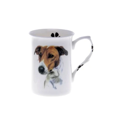 Image of (BB35) SINGLE BONE China BEAKER/ MUG/CUP BROWN JACK RUSSELL TERRIER Hand decorated Kirsty Jayne