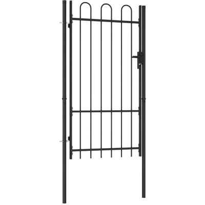 Image of vidaXL Fence Gate Single Door with Arched Top Steel 1x1.75 m Black