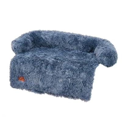 Image of PETART Calming Dog Sofa Bed Mat Fluffy Plush, Furniture Protector with Removable Washable Cover for Large and Medium Dogs, Ideal Indoor, Outdoor, Car Use(L,Dark grey)