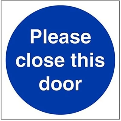 Image of VSafety Please Close This Door Mandatory Sign Square 150mm x 1mm Rigid Plastic