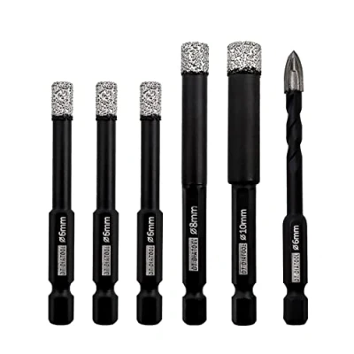 Image of DT DIATOOL Diamond Drill Bits 6pcs/set Tile Hole Saw for Dry Drilling Porcelain Ceramic Granite Marble Masonry Stone(6/6/6/6/8/10mm, 6 Pack)