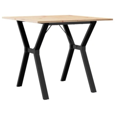 Image of vidaXL Dining Table Solid Pine Wood, Cast Iron Frame Rustic Square 80x80x75 cm