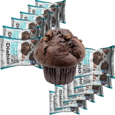 Image of Diablo Chocolate, Chocolate Chip,Vanilla Cupcake Sugar Free Sweetened with Maltitol Perfect for Gifting Halal &amp; Kosher Approved 45g Each (Chocolate, Pack of 12)