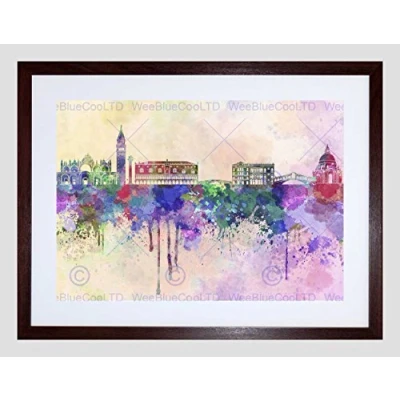 Image of Wee Blue Coo Painting Cityscape Paint Splash Skyline Venice Framed Wall Art Print