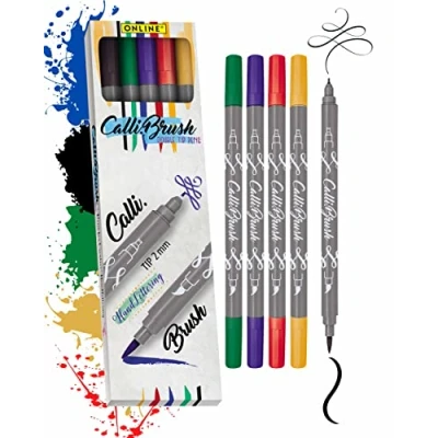 Image of Online Calli.Brush Handlettering brush pens Classic Set of 5 Calligraphy for Bullet Journal, Hand Lettering tip &amp; Water colours Aquarell