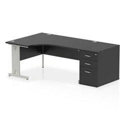 Image of Impulse 1600 LH Crescent Desk Black/Silver Cable Managed 800 DH Ped