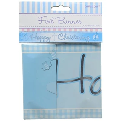 Image of Amscan Christening Blue Booties Foil Banner 4.5m