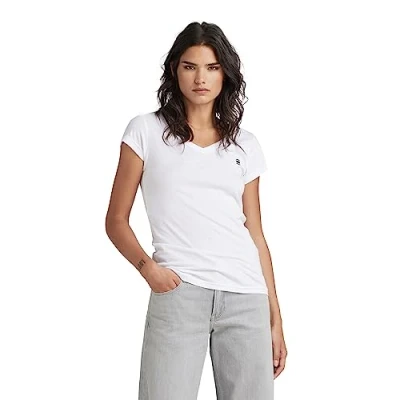 Image of G STAR RAW Women&#039;s Eyben Slim V Neck Top Tops, White (white D21314 4107 110), XXS