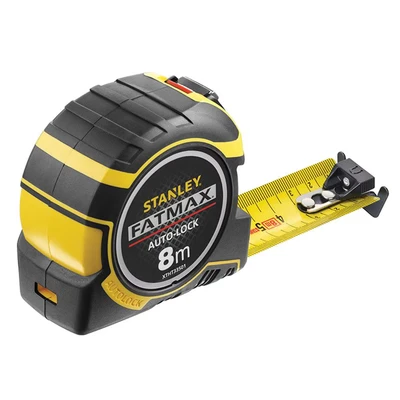 Image of STANLEY XTHT0 33501 FATMAX Autolock Tape, 8m Metric Only, Yellow/Black