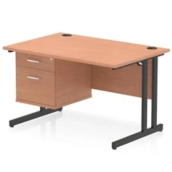 Image of Impulse 1200x800 Desk Beech/Black Cantilever Leg 1x2 Drawer Fixed Ped