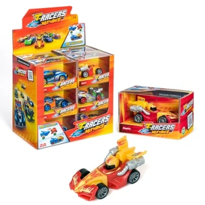 Image of T RACERS Mix &#039;N Race Collection of 12 collectible cars. Each car can be split in two with interchangeable parts and wheels. 1/2