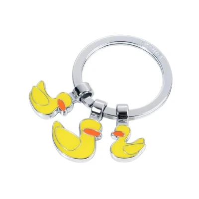 Image of Keyring with 3 charms, yellow ducks DUCK cast metal, enamel chrome plated TROIKA Original
