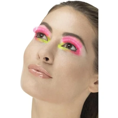 Image of Smiffys 80s Party Eyelashes, Neon Pink Contains Glue, Fever Eyelashes Fancy Dress, 1980s Dress Up Cosmetics &amp; Disguises.
