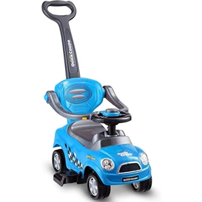 Image of GYMAX 3 in 1 Ride on Push Car, Kids Licensed Along Car with Handle, Horn, Armrest Guardrails &amp; Storage Compartment, Baby Sliding for 2 6 Years Old Toddler (Blue)