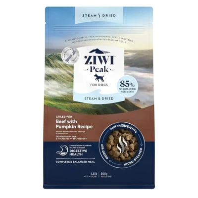 Image of ZIWI Peak Steam &amp; Dried Grass fed Beef Pumpkin, 800 g High Protein, Grain Free Dog Food Dry, Raw Alternative