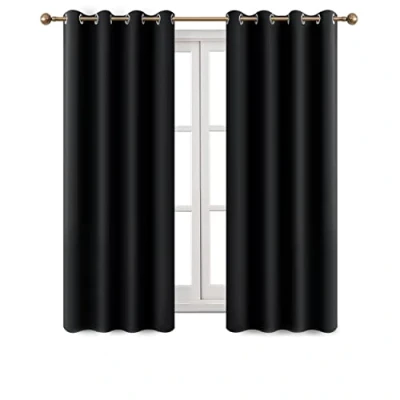 Image of Imperial Rooms Eyelet Blackout Curtains Ring Top Window Thermal Insulated Panels for Bedroom Living Room (Black, 66x54 (167x137cm))