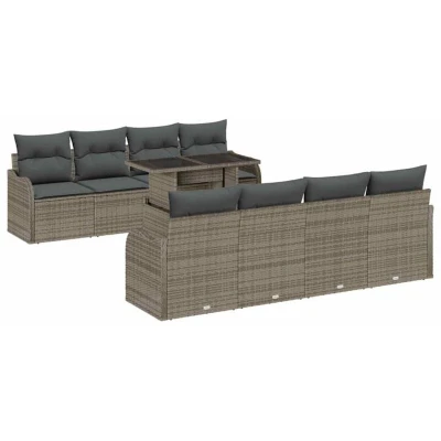 Image of vidaXL 10 Piece Garden Sofa Set with Cushions Grey Poly Rattan