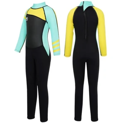 Image of Gogokids Kids Wetsuit Boys Girls Rash Guard One Piece Thermal Swimsuits 2.5mm Neoprene Diving Snorkelling Suit UV 50+ Sun Protection, Dark Green XL