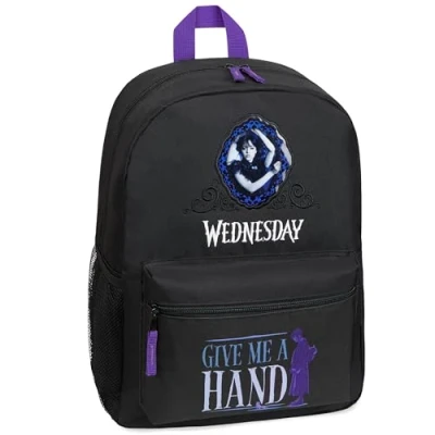 Image of Wednesday School Backpack for Kids and Teenagers 37 x 29cm with Water Bottle Pocket Girls Gifts (Black/Blue)