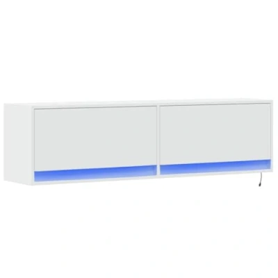 Image of vidaXL TV Wall Cabinet with RGB LED Lights, 2 Drawers Modern White Engineered Wood Floating Unit for Living Room