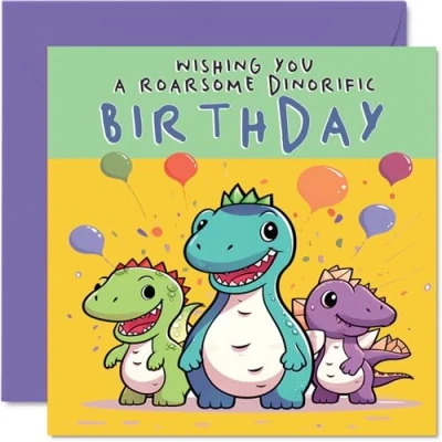 Image of Kids Dinosaur Birthday Card Roarsome Kids, Cards for Him or Her, 145mm x Greeting Son Daughter Niece Nephew Grandchild Kid Children