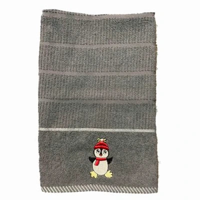 Image of Christmas Penguin 100% Cotton Three Pack Kitchen Tea Towels in Grey for The Festive Season