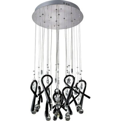 Image of Class Pendant Round 10 Light G4 Polished Chrome/Black Glass/Crystal, NOT LED/CFL Compatible