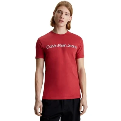 Image of Calvin Klein Jeans Men Short Sleeve T Shirt Institutional Logo Slim Fit, Red (Garnet), XXS