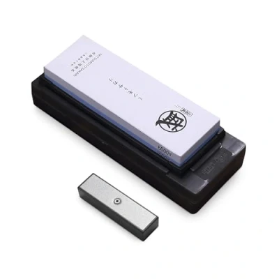Image of MITSUMOTO SAKARI Japanese Knife Sharpening Stone, 2000/6000 Grit Professional Kitchen Double Sided Whetstone, Sharpener with TPR Rubber Non Slip Base