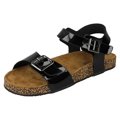 Image of Spot On Girls Flat Buckle Strap Sandals Black Synthetic UK Size 12 EU 30 US 13