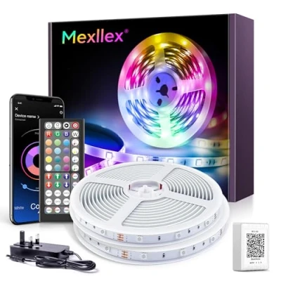 Image of Mexllex LED Strip Lights with Remote 20m, Bluetooth RGB Color Changing Control,Timing Function, Music Sync for Bedroom Home Decoration Light Strips