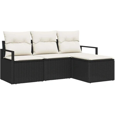 Image of vidaXL 4 Piece Garden Sofa Set with Cushions Black Poly Rattan