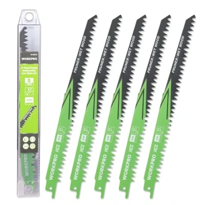 Image of WORKPRO 5 Piece Reciprocating Saw Blades Set Sabre for Cutting Branches，Wet Wood 230mm 5TPI with Plastic Storage Box Compatible Most