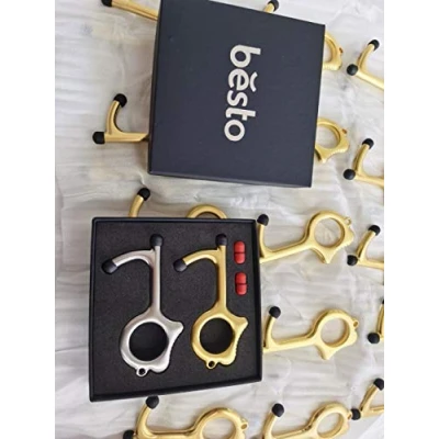 Image of No Touch Key Ring Door Opener Contactless Tool and Closer to Open Handles, Easy Carry Copper Chain, EDC Stylus &amp; Button Pusher Smart Safe