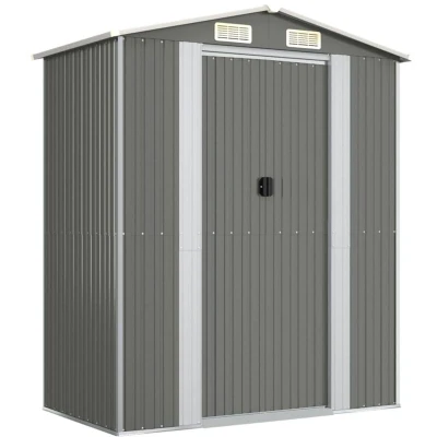 Image of vidaXL Garden Shed Light Grey 192x108x223 cm Galvanised Steel